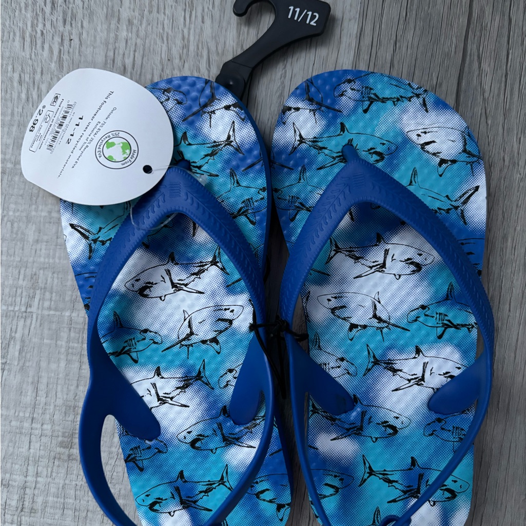 Blue Shark Print Flip Flops
